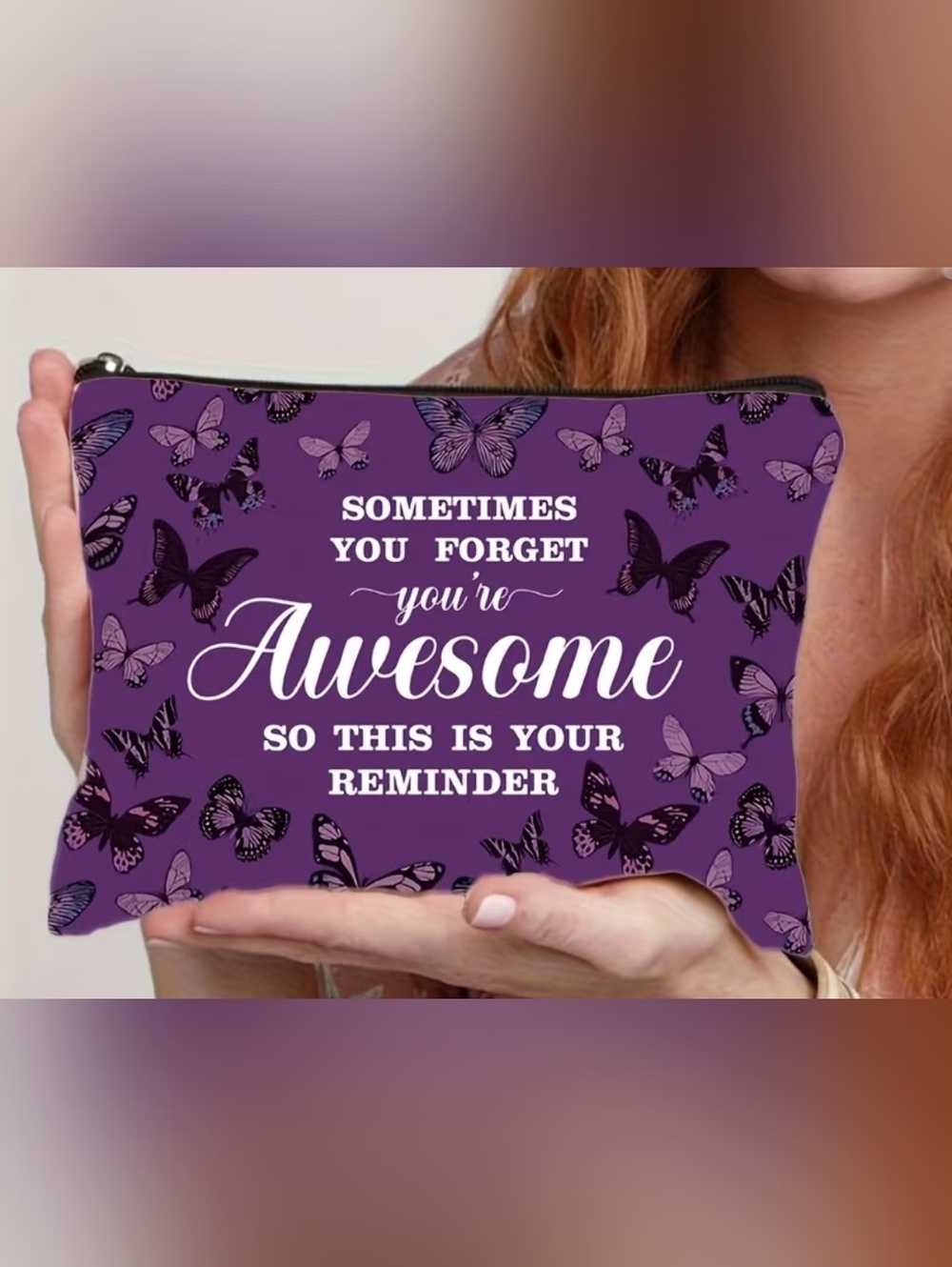 Purple 'You're Awesome' Butterfly Zip Pouch